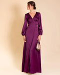 VESTIDO MRS. HERCE | Vestido Largo Elegante Cruzado Satinado Ciruela | Eventos THE-ARE