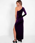 VESTIDO MRS. GONZÁLEZ | Vestido Largo de Terciopelo Morado con una Manga Larga | THE-ARE