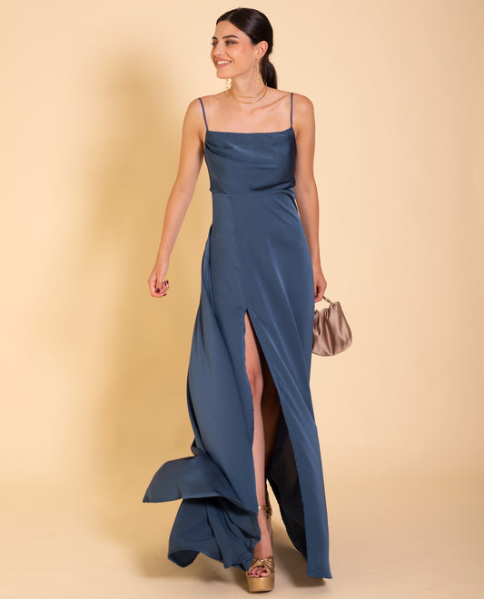 VESTIDO MRS. HUDSON  | Vestido Largo Azul Elegante de Tirantes | Colección Eventos THE-ARE