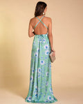 VESTIDO CARPE DIEM | Vestido Largo Tirantes Verde con Flores | Colección Eventos THE-ARE