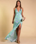VESTIDO CARPE DIEM | Vestido Largo Tirantes Verde con Flores | Colección Eventos THE-ARE