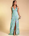 VESTIDO CARPE DIEM | Vestido Largo Tirantes Verde con Flores | Colección Eventos THE-ARE