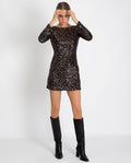 WE BOTH KNOW DRESS | Vestido de lantejoulas preto e dourado com mangas compridas | THE-ARE