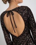 WE BOTH KNOW DRESS | Vestido de lantejoulas preto e dourado com mangas compridas | THE-ARE