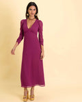 VESTIDO MRS. PALACIOS | Vestido Midi Gasa de Manga Larga con Escote | Invitadas THE-ARE