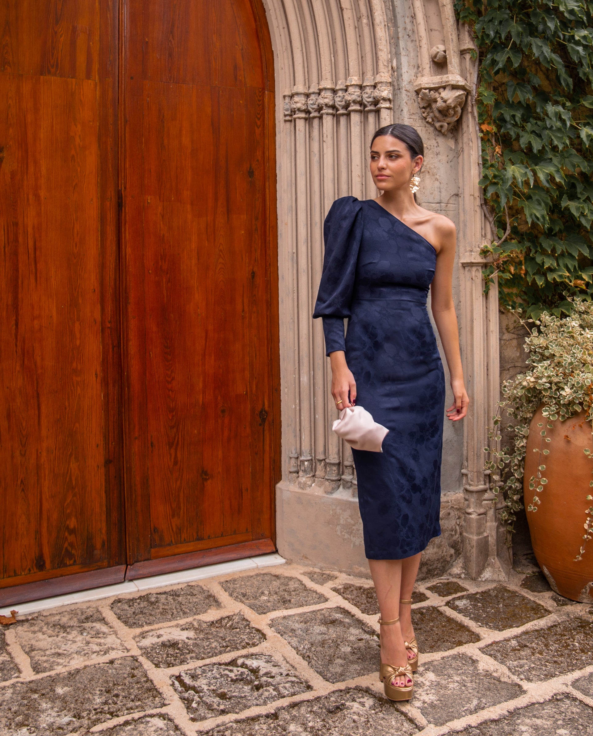 Vestido Asimétrico Azul Jacquard | Colección Eventos