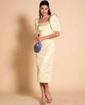 VESTIDO MRS. WALDORF | Vestido Midi Amarillo Espalda Descubierta | Colección Eventos THE-ARE