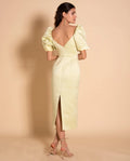 VESTIDO MRS. WALDORF | Vestido Midi Amarillo Espalda Descubierta | Colección Eventos THE-ARE