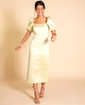 VESTIDO MRS. WALDORF | Vestido Midi Amarillo Espalda Descubierta | Colección Eventos THE-ARE