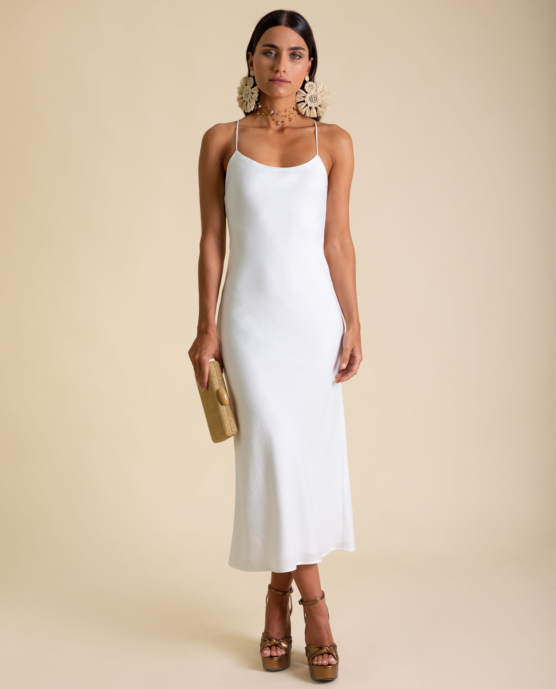 Vestido Lencero Blanco Midi con | THE-ARE