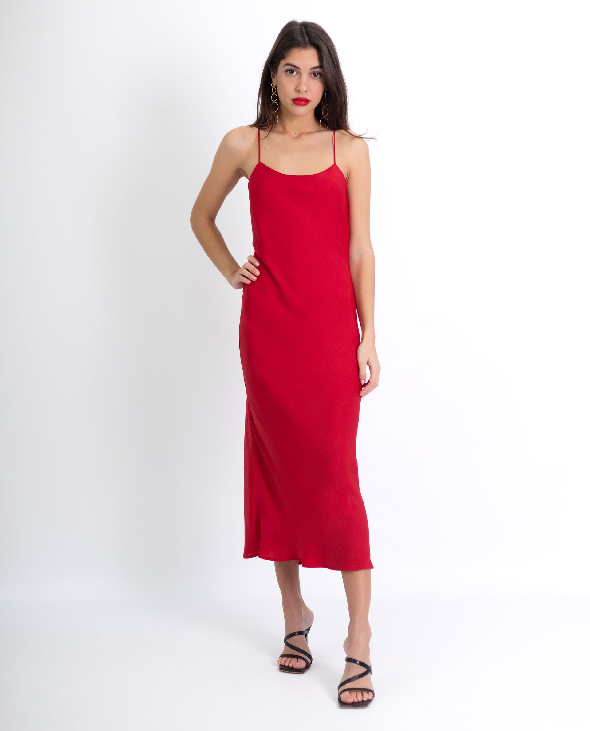 VESTIDO CHARMING | Vestido Rojo Slip Dress Elegante con Espalda Descubierta