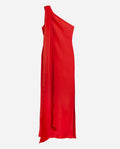 VESTIDO MRS. ABRIL | Vestido Midi Rojo Asimétrico con Lazada al Cuello | Invitadas THE-ARE