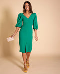 VESTIDO MRS. RHODES | Vestido Midi Verde Escote en Pico | Colección Invitadas THE-ARE
