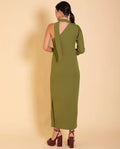 VESTIDO MRS. DE ROJAS | Vestido longo assimétrico verde-oliva | Eventos de outono THE-ARE