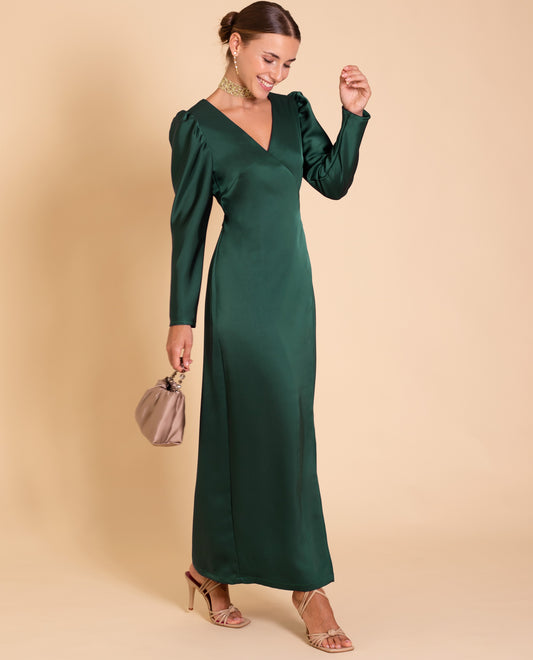 VESTIDO MRS. MONTOYA | Vestido Largo Verde Cruzado Elegante | Colección Eventos THE-ARE