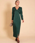 VESTIDO MRS. MONTOYA | Vestido Largo Verde Cruzado Elegante | Colección Eventos THE-AREVESTIDO MRS. MONTOYA | Vestido Largo Verde Cruzado Elegante | Colección Eventos THE-ARE